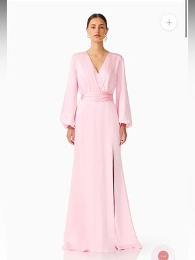 elliatt kia pale pink satin v-neck draped long sleeve maxi gown dress small NEW